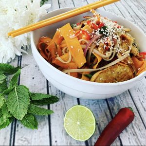 Sesame Maple Tempeh with Fresh Mint & Noodles